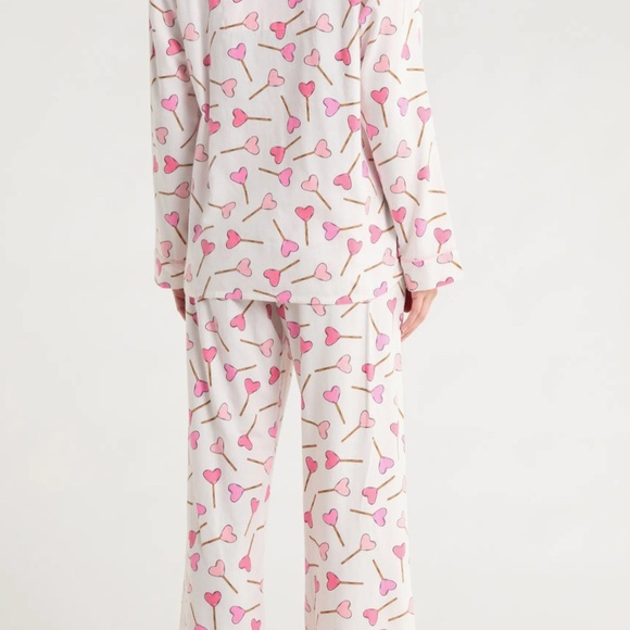NEW! PJ Salvage White & Pink Heart Women's Flannel Pajama Set | Size S - Picture 2 of 4
